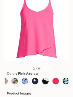 Lands' End Pink Azalea V-Neck Tulip Tankini Swim Top, Large 14-16 DD